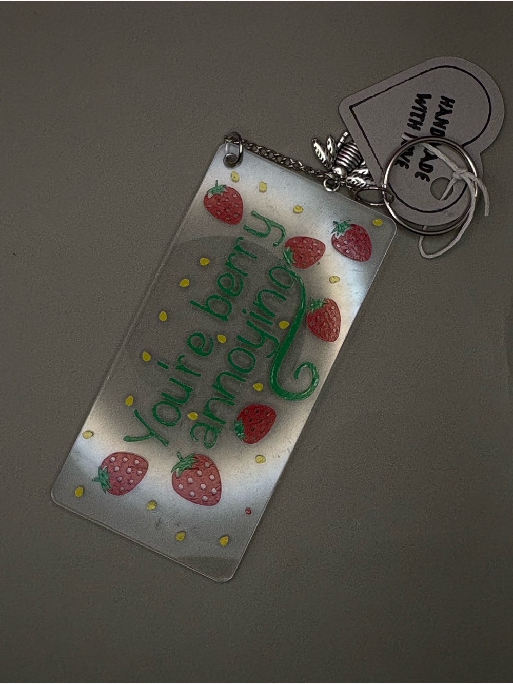 Hand Crafted Strawberry Charm Key & Card Holder - Red, Green, Yellow
